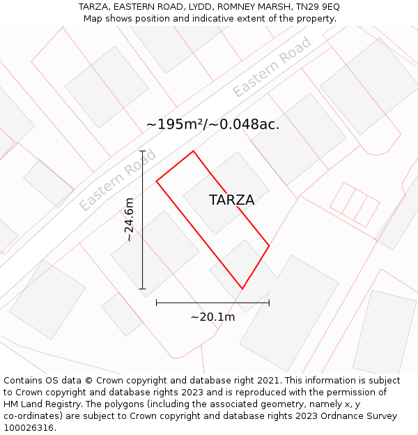 TARZA, EASTERN ROAD, LYDD, ROMNEY MARSH, TN29 9EQ: Plot and title map