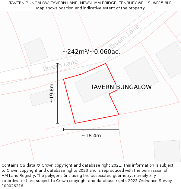 TAVERN BUNGALOW, TAVERN LANE, NEWNHAM BRIDGE, TENBURY WELLS, WR15 8LR: Plot and title map