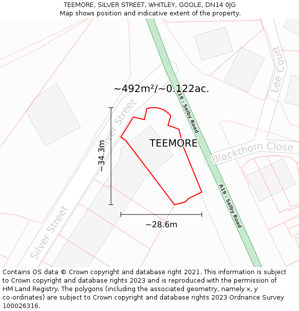 TEEMORE, SILVER STREET, WHITLEY, GOOLE, DN14 0JG: Plot and title map