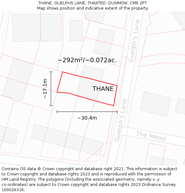 THANE, GUELPHS LANE, THAXTED, DUNMOW, CM6 2PT: Plot and title map
