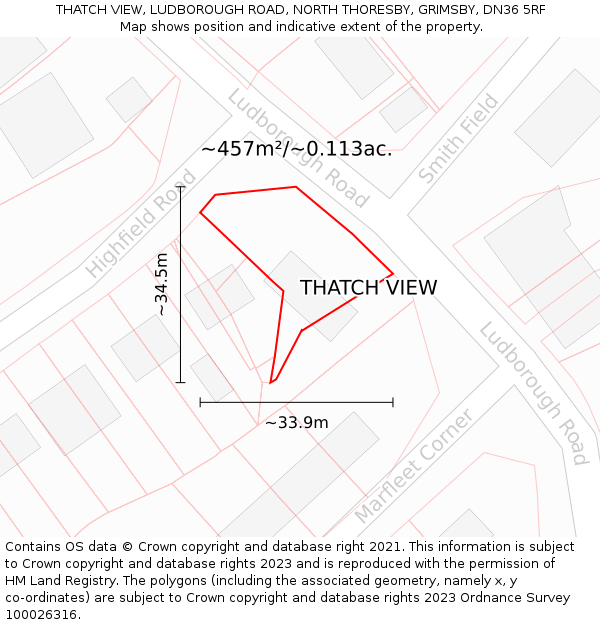 THATCH VIEW, LUDBOROUGH ROAD, NORTH THORESBY, GRIMSBY, DN36 5RF: Plot and title map