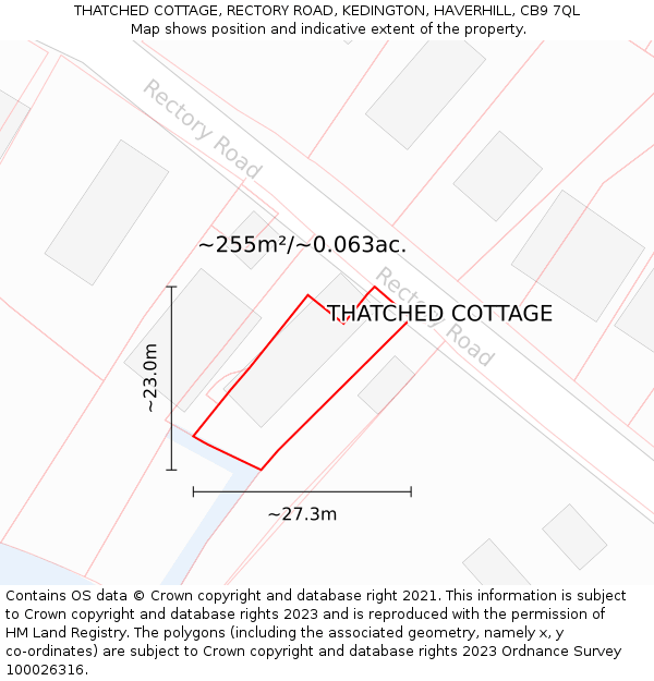 THATCHED COTTAGE, RECTORY ROAD, KEDINGTON, HAVERHILL, CB9 7QL: Plot and title map