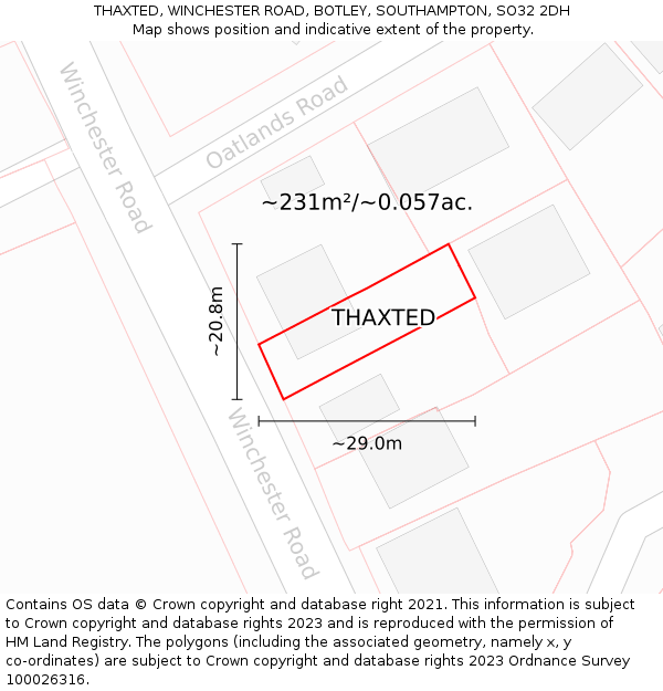 THAXTED, WINCHESTER ROAD, BOTLEY, SOUTHAMPTON, SO32 2DH: Plot and title map