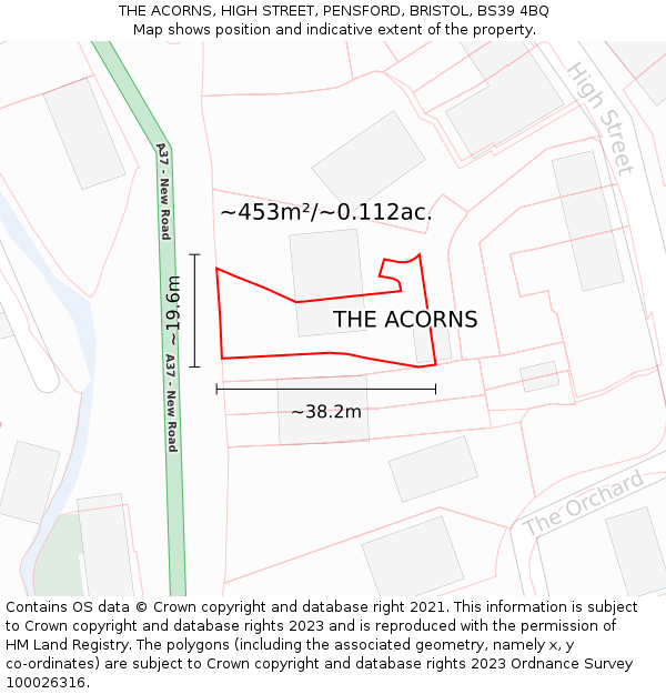 THE ACORNS, HIGH STREET, PENSFORD, BRISTOL, BS39 4BQ: Plot and title map