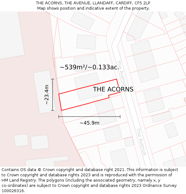 THE ACORNS, THE AVENUE, LLANDAFF, CARDIFF, CF5 2LP: Plot and title map