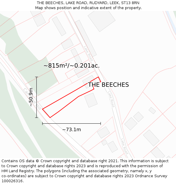 THE BEECHES, LAKE ROAD, RUDYARD, LEEK, ST13 8RN: Plot and title map