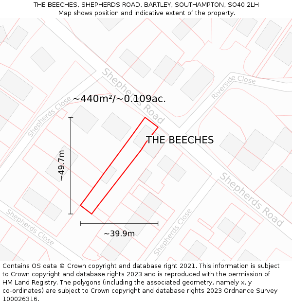 THE BEECHES, SHEPHERDS ROAD, BARTLEY, SOUTHAMPTON, SO40 2LH: Plot and title map