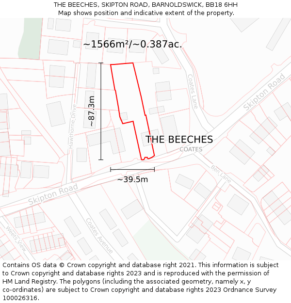 THE BEECHES, SKIPTON ROAD, BARNOLDSWICK, BB18 6HH: Plot and title map