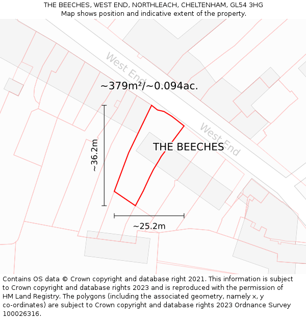 THE BEECHES, WEST END, NORTHLEACH, CHELTENHAM, GL54 3HG: Plot and title map