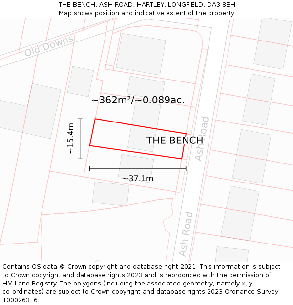 THE BENCH, ASH ROAD, HARTLEY, LONGFIELD, DA3 8BH: Plot and title map