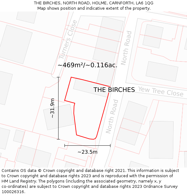 THE BIRCHES, NORTH ROAD, HOLME, CARNFORTH, LA6 1QG: Plot and title map