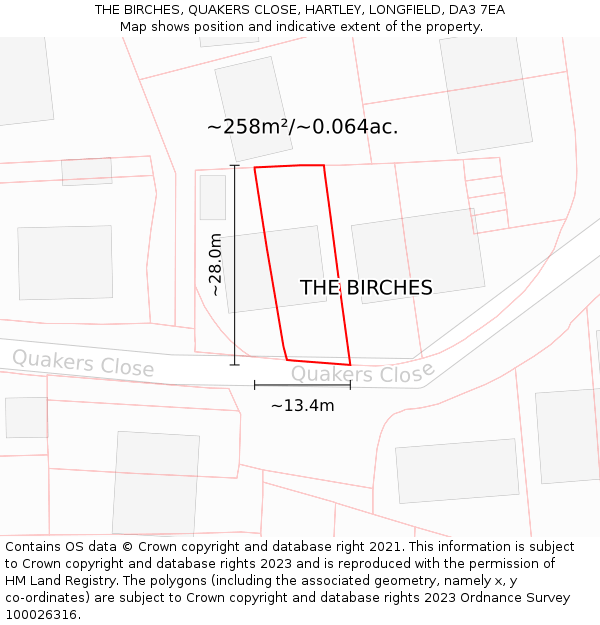 THE BIRCHES, QUAKERS CLOSE, HARTLEY, LONGFIELD, DA3 7EA: Plot and title map