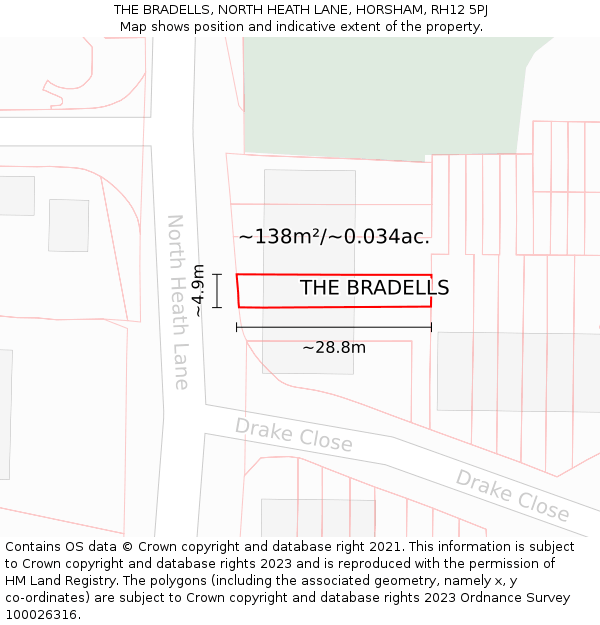 THE BRADELLS, NORTH HEATH LANE, HORSHAM, RH12 5PJ: Plot and title map