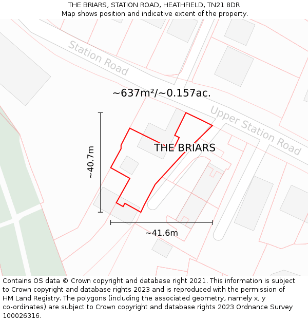 THE BRIARS, STATION ROAD, HEATHFIELD, TN21 8DR: Plot and title map