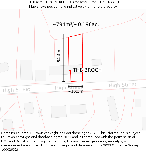 THE BROCH, HIGH STREET, BLACKBOYS, UCKFIELD, TN22 5JU: Plot and title map