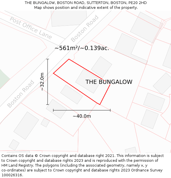 THE BUNGALOW, BOSTON ROAD, SUTTERTON, BOSTON, PE20 2HD: Plot and title map
