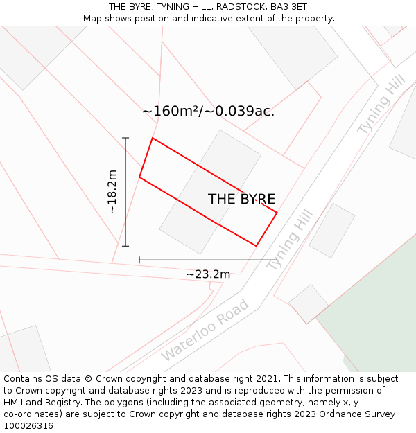 THE BYRE, TYNING HILL, RADSTOCK, BA3 3ET: Plot and title map