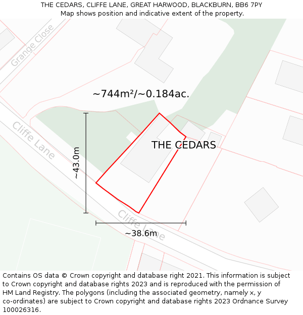 THE CEDARS, CLIFFE LANE, GREAT HARWOOD, BLACKBURN, BB6 7PY: Plot and title map