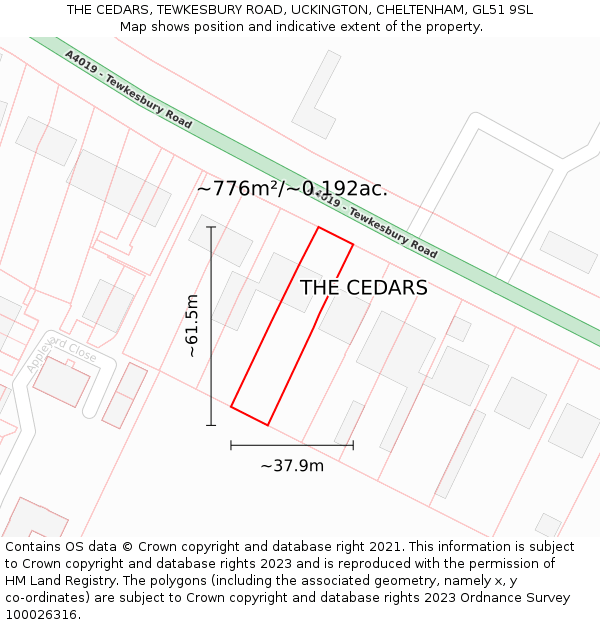 THE CEDARS, TEWKESBURY ROAD, UCKINGTON, CHELTENHAM, GL51 9SL: Plot and title map