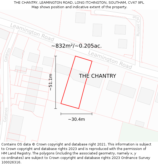THE CHANTRY, LEAMINGTON ROAD, LONG ITCHINGTON, SOUTHAM, CV47 9PL: Plot and title map
