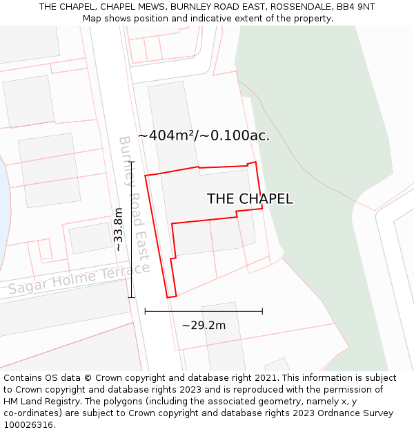 THE CHAPEL, CHAPEL MEWS, BURNLEY ROAD EAST, ROSSENDALE, BB4 9NT: Plot and title map