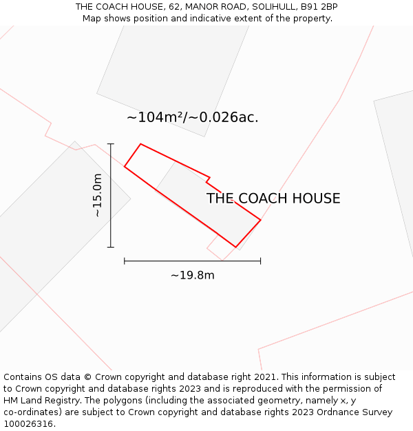 THE COACH HOUSE, 62, MANOR ROAD, SOLIHULL, B91 2BP: Plot and title map