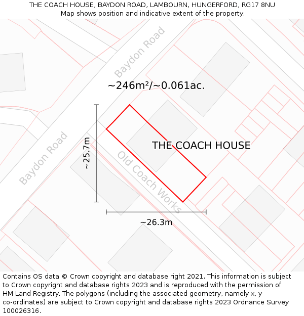 THE COACH HOUSE, BAYDON ROAD, LAMBOURN, HUNGERFORD, RG17 8NU: Plot and title map