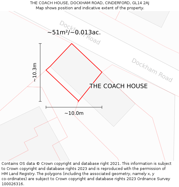 THE COACH HOUSE, DOCKHAM ROAD, CINDERFORD, GL14 2AJ: Plot and title map