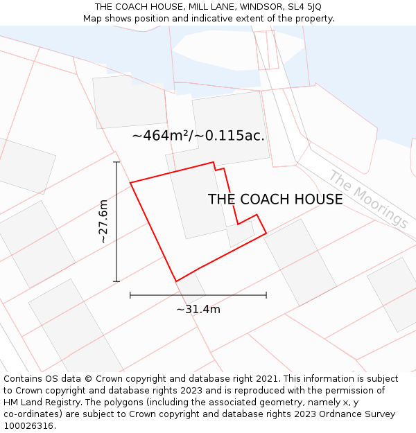 THE COACH HOUSE, MILL LANE, WINDSOR, SL4 5JQ: Plot and title map
