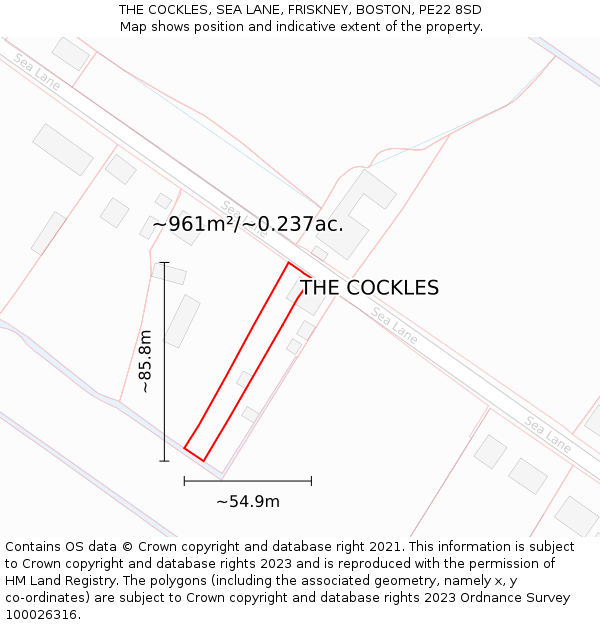 THE COCKLES, SEA LANE, FRISKNEY, BOSTON, PE22 8SD: Plot and title map