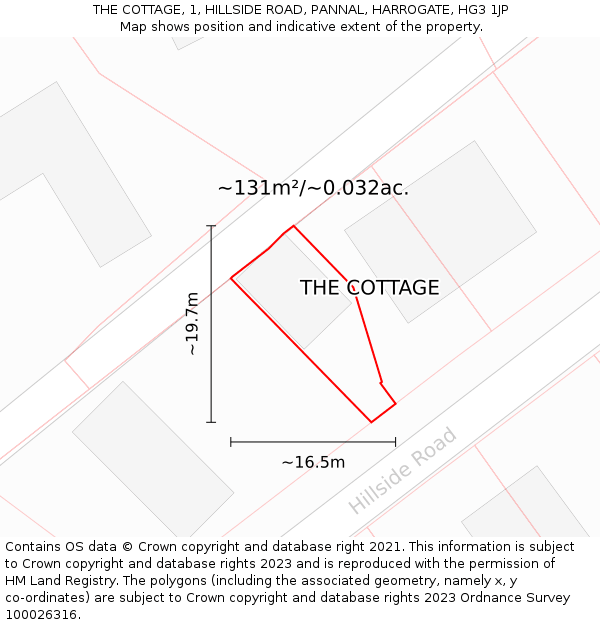 THE COTTAGE, 1, HILLSIDE ROAD, PANNAL, HARROGATE, HG3 1JP: Plot and title map