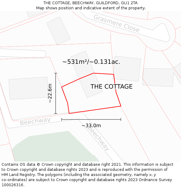 THE COTTAGE, BEECHWAY, GUILDFORD, GU1 2TA: Plot and title map