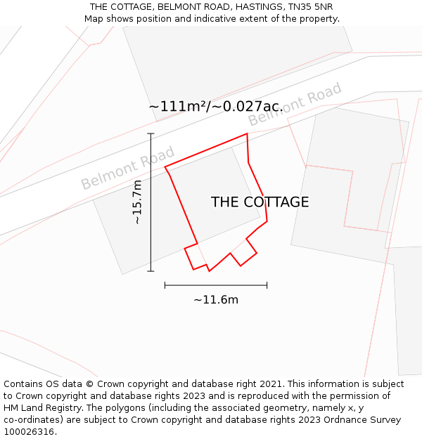 THE COTTAGE, BELMONT ROAD, HASTINGS, TN35 5NR: Plot and title map