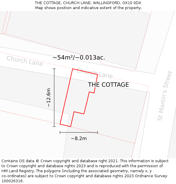 THE COTTAGE, CHURCH LANE, WALLINGFORD, OX10 0DX: Plot and title map