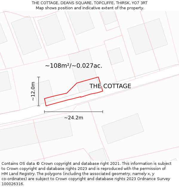 THE COTTAGE, DEANS SQUARE, TOPCLIFFE, THIRSK, YO7 3RT: Plot and title map