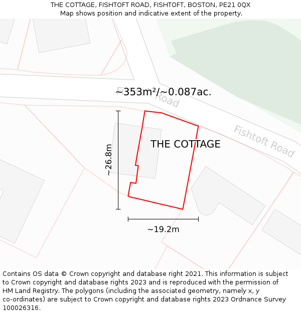 THE COTTAGE, FISHTOFT ROAD, FISHTOFT, BOSTON, PE21 0QX: Plot and title map