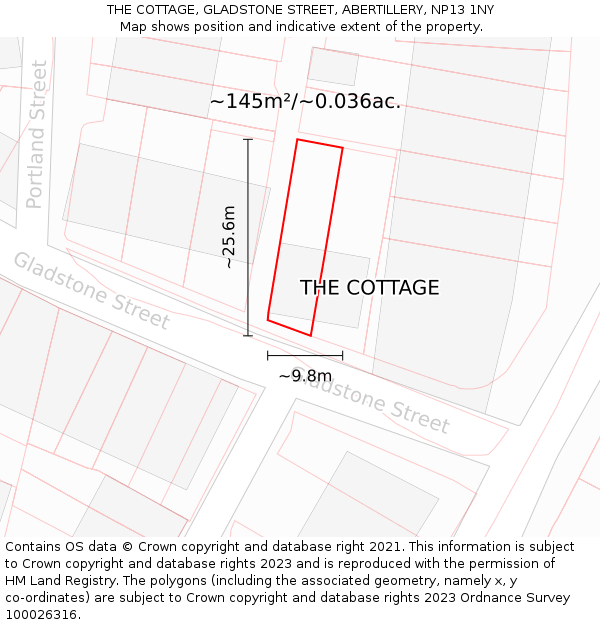 THE COTTAGE, GLADSTONE STREET, ABERTILLERY, NP13 1NY: Plot and title map