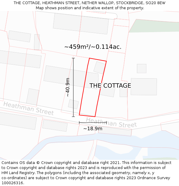 THE COTTAGE, HEATHMAN STREET, NETHER WALLOP, STOCKBRIDGE, SO20 8EW: Plot and title map