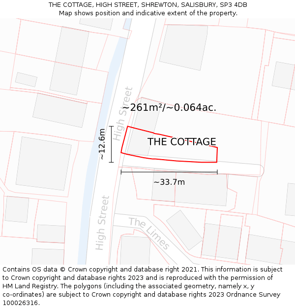 THE COTTAGE, HIGH STREET, SHREWTON, SALISBURY, SP3 4DB: Plot and title map