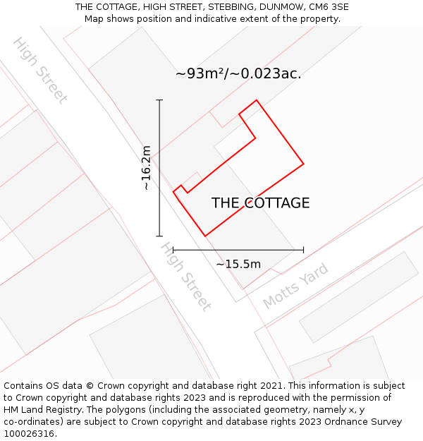 THE COTTAGE, HIGH STREET, STEBBING, DUNMOW, CM6 3SE: Plot and title map