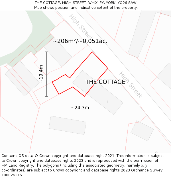 THE COTTAGE, HIGH STREET, WHIXLEY, YORK, YO26 8AW: Plot and title map