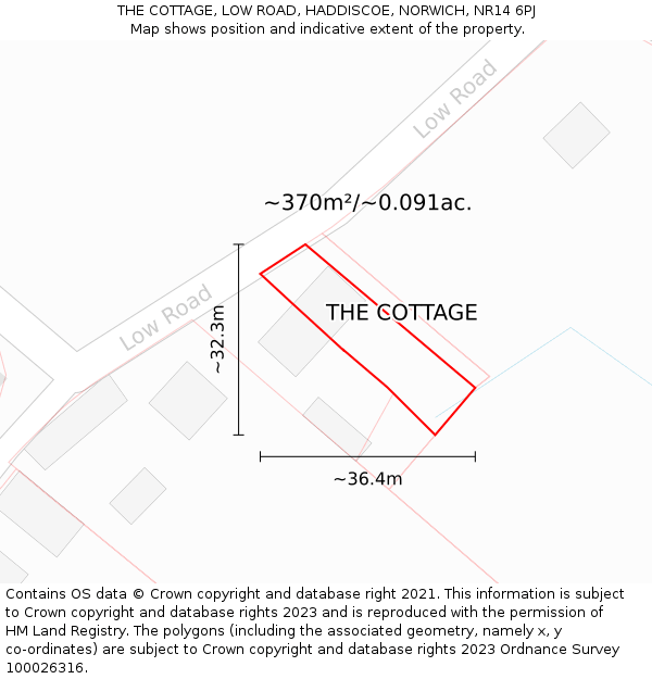 THE COTTAGE, LOW ROAD, HADDISCOE, NORWICH, NR14 6PJ: Plot and title map