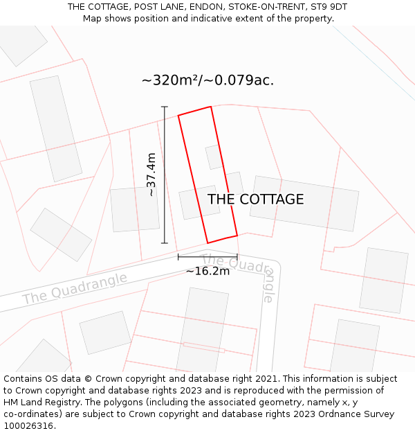 THE COTTAGE, POST LANE, ENDON, STOKE-ON-TRENT, ST9 9DT: Plot and title map