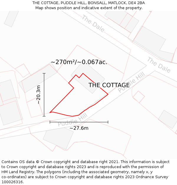 THE COTTAGE, PUDDLE HILL, BONSALL, MATLOCK, DE4 2BA: Plot and title map