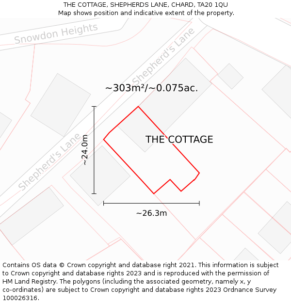 THE COTTAGE, SHEPHERDS LANE, CHARD, TA20 1QU: Plot and title map