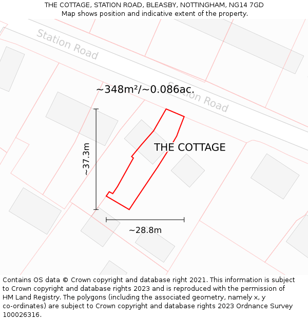 THE COTTAGE, STATION ROAD, BLEASBY, NOTTINGHAM, NG14 7GD: Plot and title map