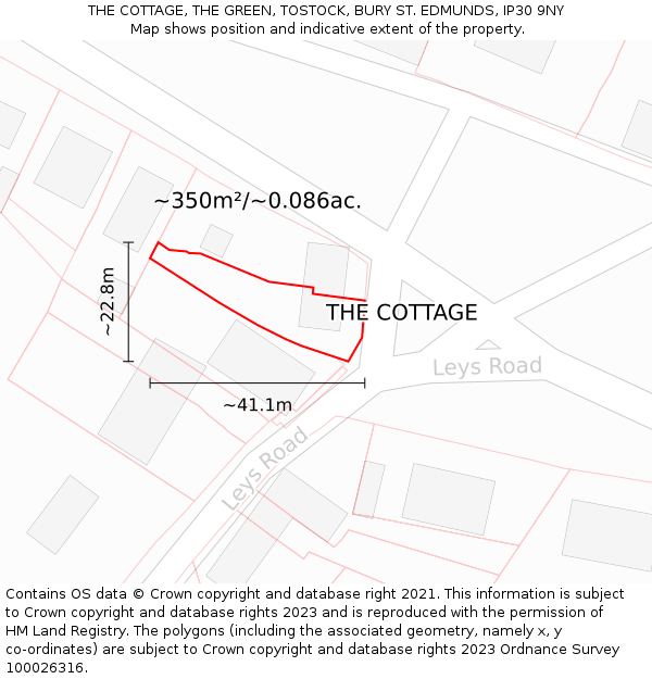 THE COTTAGE, THE GREEN, TOSTOCK, BURY ST. EDMUNDS, IP30 9NY: Plot and title map