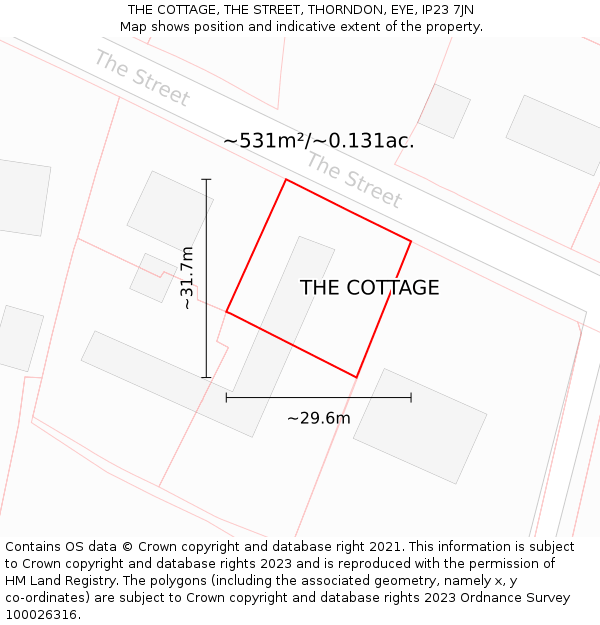 THE COTTAGE, THE STREET, THORNDON, EYE, IP23 7JN: Plot and title map