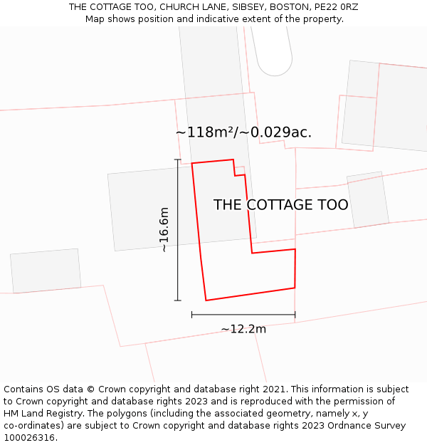 THE COTTAGE TOO, CHURCH LANE, SIBSEY, BOSTON, PE22 0RZ: Plot and title map
