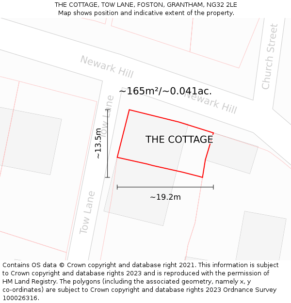 THE COTTAGE, TOW LANE, FOSTON, GRANTHAM, NG32 2LE: Plot and title map